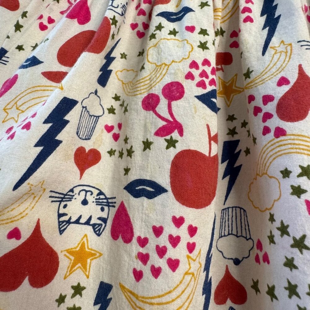 HAPPY BY PINK CHICKEN Peasant Dress Girls 8 Cotton Colorful Cats Hearts Stars - Picture 5 of 7